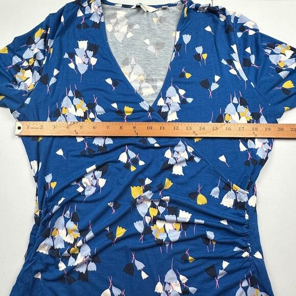 Boden Top Womens 14 Blue Floral Long Sleeve Faux Wrap Jersey Preppy Career - Picture 9 of 12